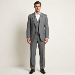 Vintage Pinstripe Suit Mens 40S Gray Pinstripe 2 Button 3 Piece Wool Pants 33x27